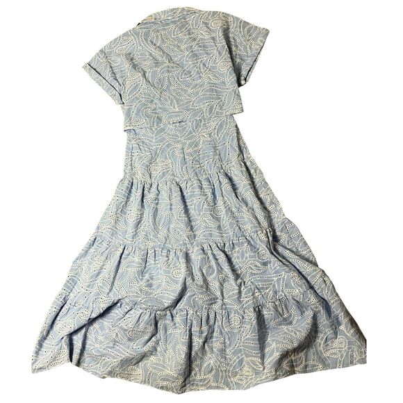 ZARA‎ Dress WMNS M Blue Embroidered Eyelet Midi  Shirt Cutwork V-Neck 7946/528 - Picture 14 of 16